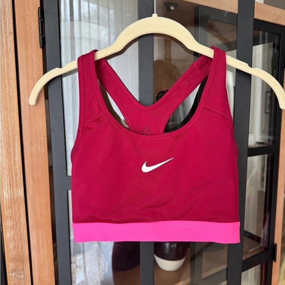 Nike Dri-Fit sports bra racerback burgundy logo tank workout top pink